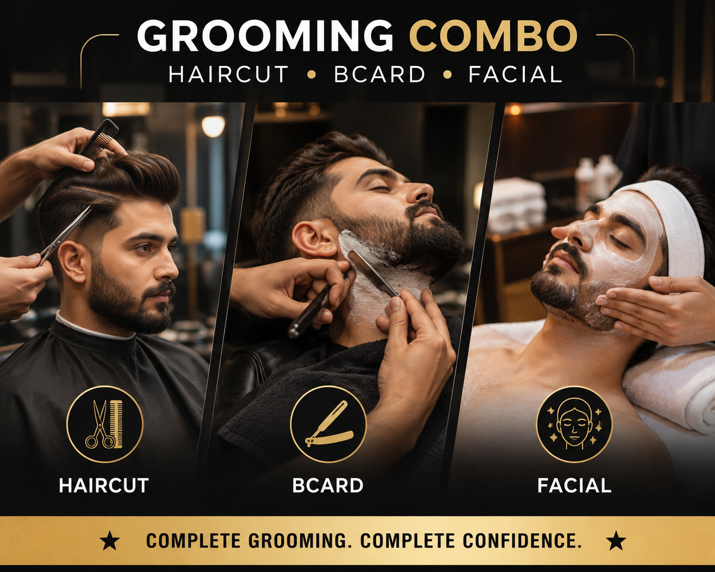 Grooming Combo haircut+Bcard+Facial Service