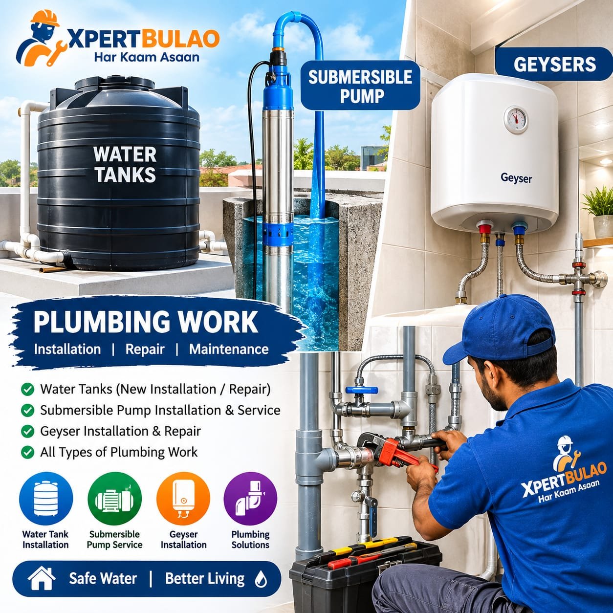 Water tanks/Submersible pumps/Geysers Plumbing Work